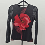 Aqua Women's Size S Black Floral Long Sleeve Shirt