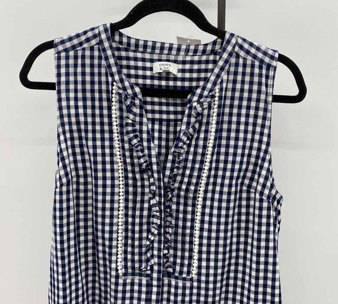 crown & ivy Women's Size 12 Navy Checkered Dress