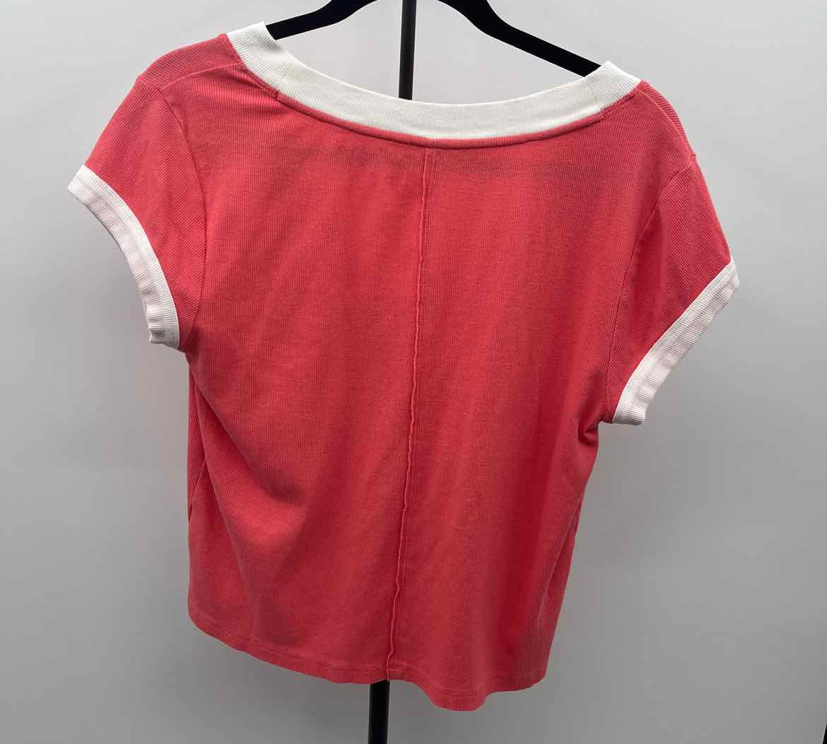 Pilcro Junior's Size L coral Ribbed Short Sleeve Shirt