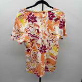 Chico's Women's Size L Orange Abstract Short Sleeve Shirt