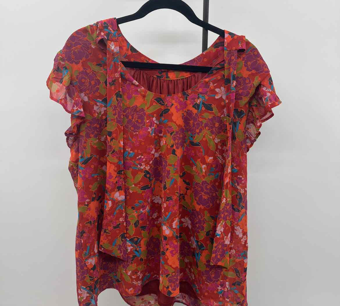 DR2 Women's Size 1X Burnt Orange Floral Short Sleeve Shirt