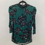 Adrienne Vittadini Women's Size S Green Floral Long Sleeve Shirt