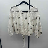 Free People Women's Size XS White Palm Trees Long Sleeve Shirt