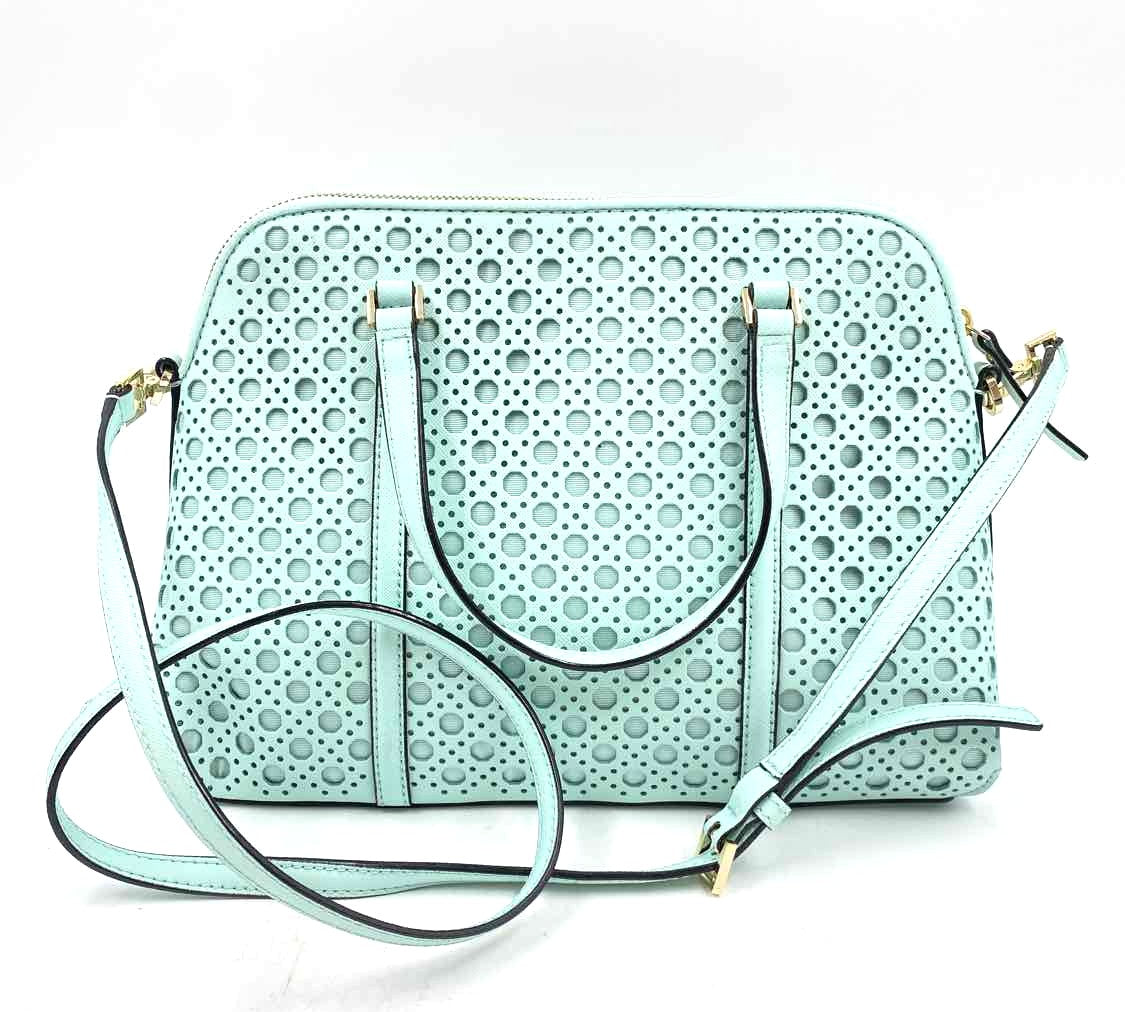 Back KATE SPADE Aqua "Grace Blue" Leather NEWBURY LANE Caning RACHELLE Satchel