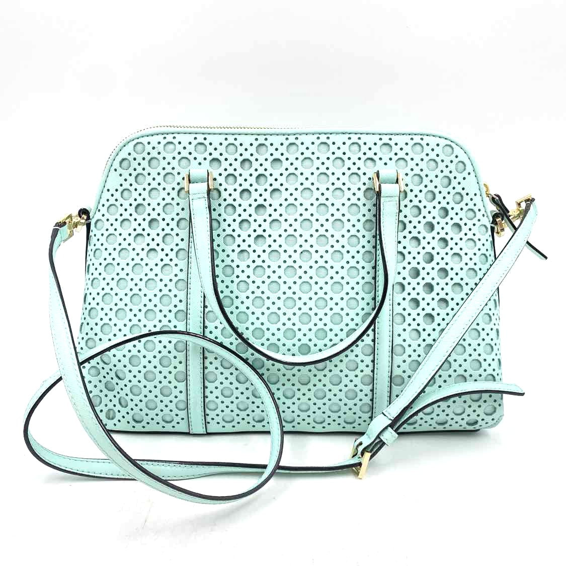 Back KATE SPADE Aqua "Grace Blue" Leather NEWBURY LANE Caning RACHELLE Satchel