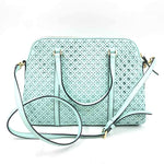 Back KATE SPADE Aqua "Grace Blue" Leather NEWBURY LANE Caning RACHELLE Satchel