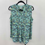 Charter Club Women's Size L Aqua Floral Sleeveless Shirt