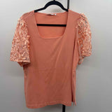 Chico's Women's Size L Peach Floral Short Sleeve Shirt