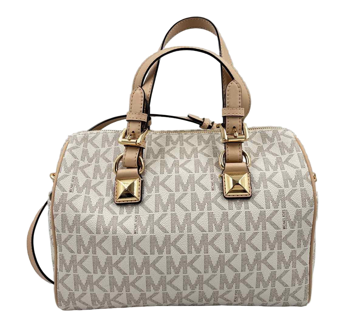 MICHAEL KORS Ivory Beige GRAYSON Signature Handled Duffel Purse w/Crossbody
