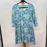 Fresh Produce Women's Size L Aqua Print Dress