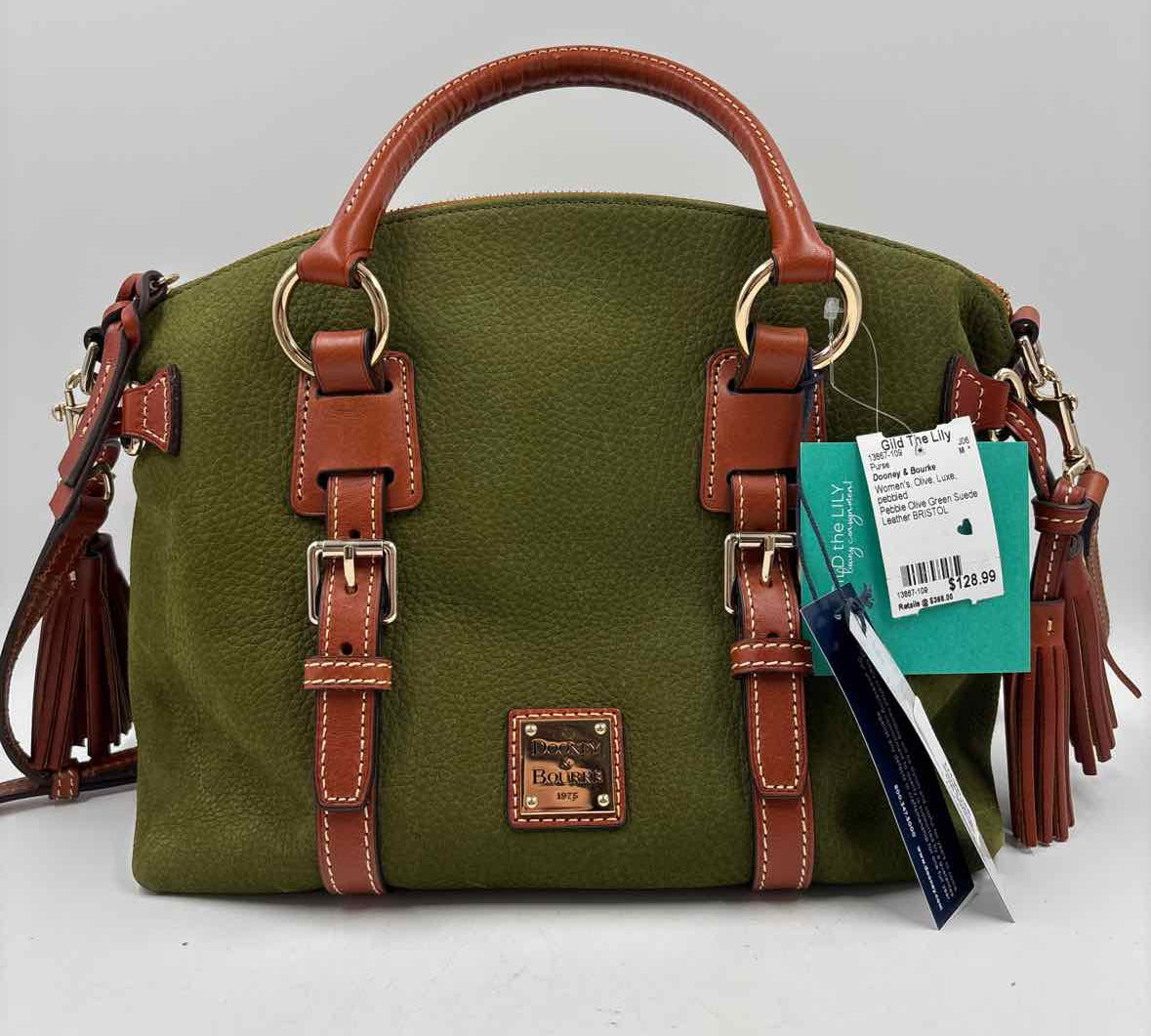 DOONEY & BOURKE Olive Green Suede BRISTOL Satchel w/Crossbody Strap