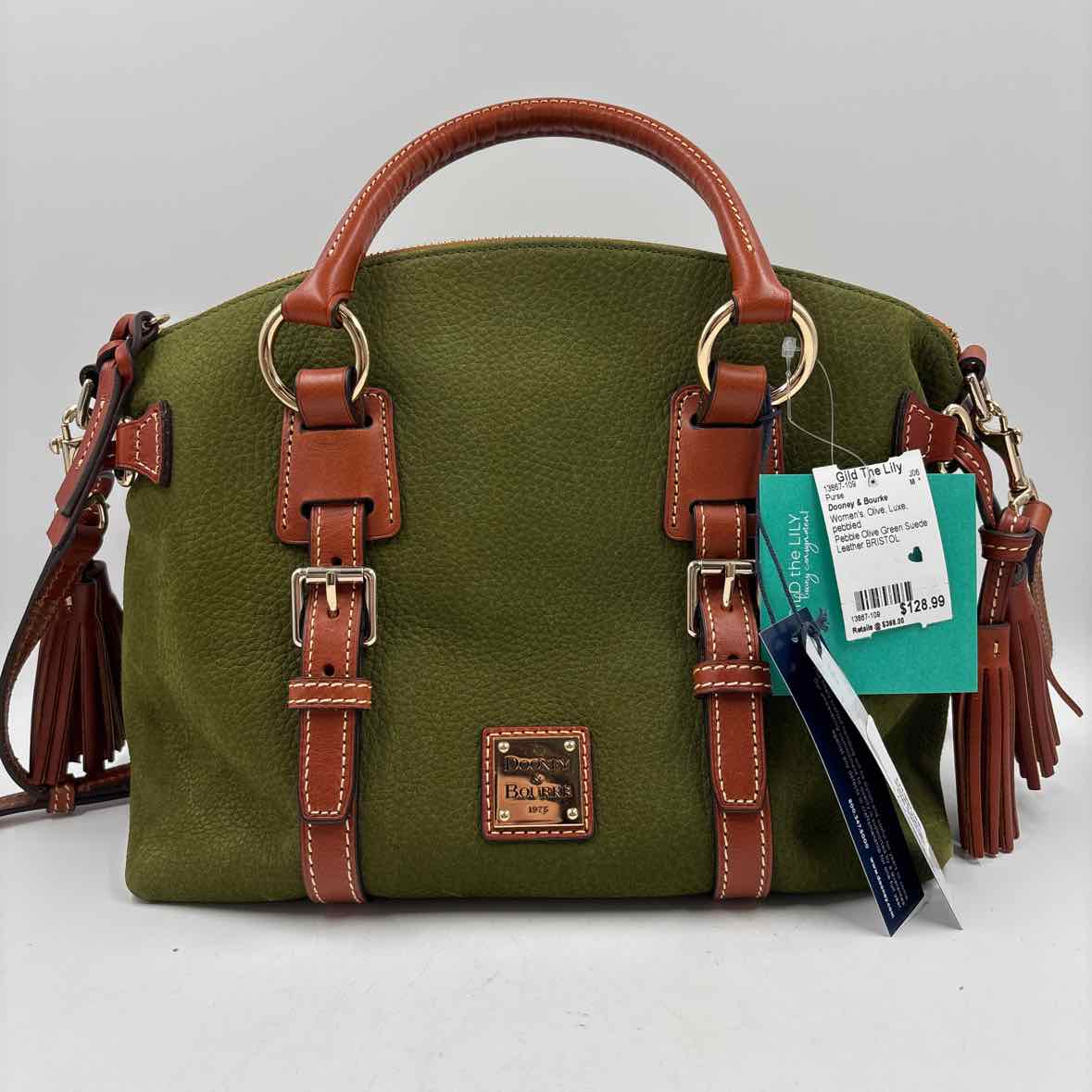 DOONEY & BOURKE Olive Green Suede BRISTOL Satchel w/Crossbody Strap