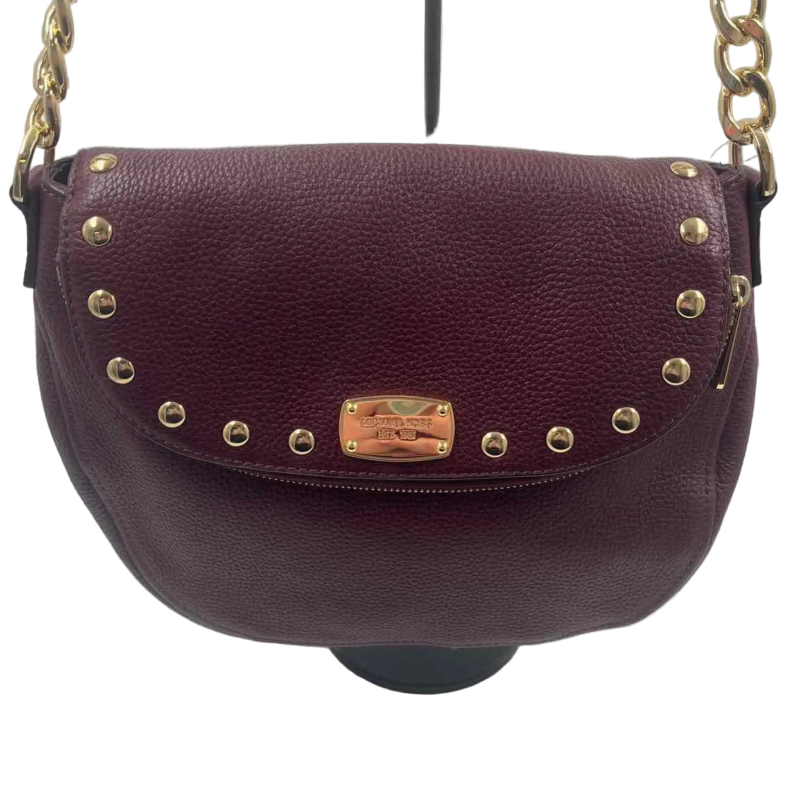 MICHAEL KORS Wine Pebbled Leather BEDFORD STUD Shoulder Bag Purse