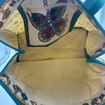 Interior NWT BRIGHTON Teal Natural Yellow Gray Jewel CHARMED LOVE Canvas Tote Bag Purse