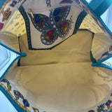 Interior NWT BRIGHTON Teal Natural Yellow Gray Jewel CHARMED LOVE Canvas Tote Bag Purse