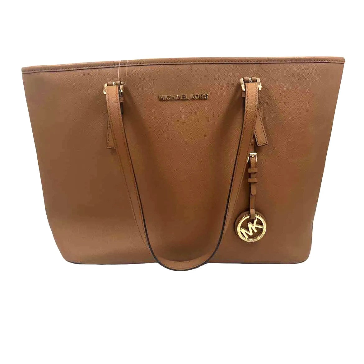 MICHAEL KORS Caramel Brown Saffiano Leather JET SET TRAVEL Tote Purse