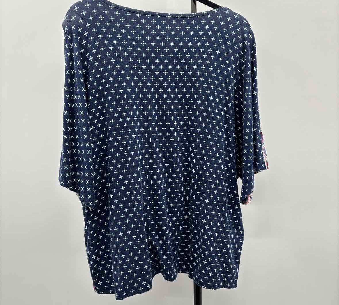 Chico's Women's Size L Navy Multi-Pattern Short Sleeve Shirt