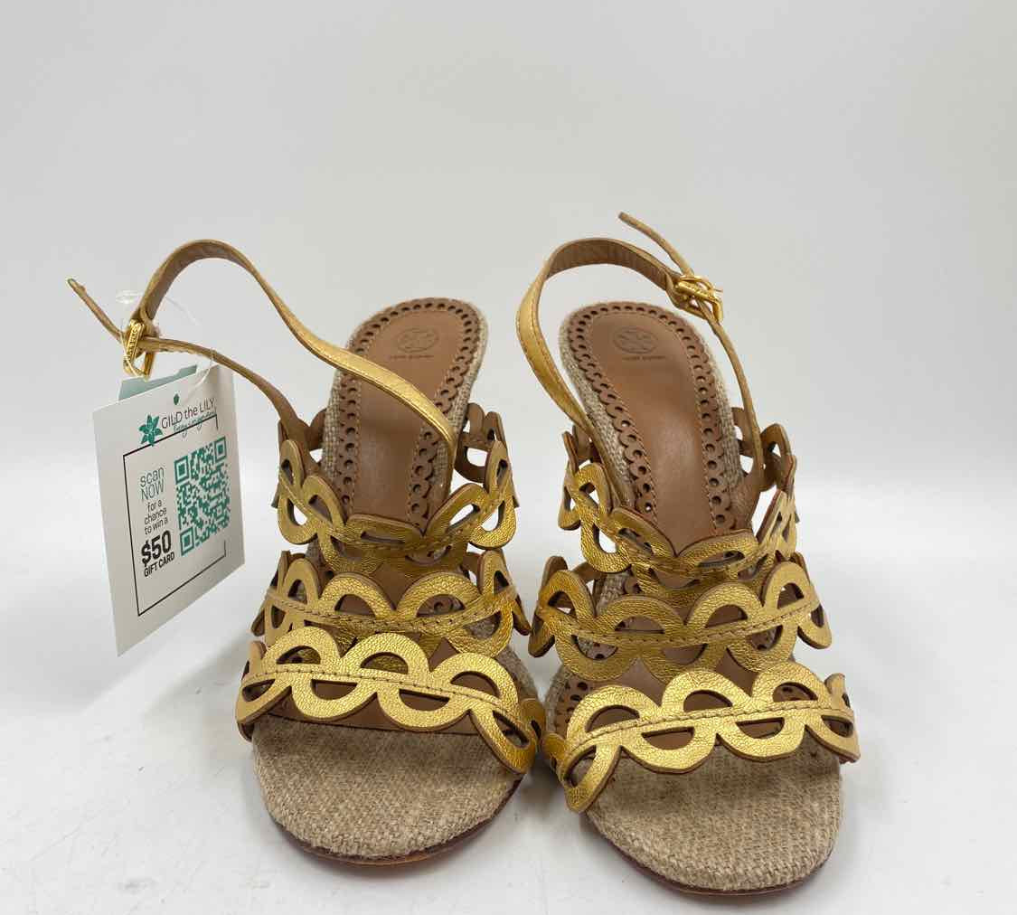 Tory Burch Women's Shoe Size 7.5 Gold Laser Cut Heels