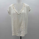 Marchesa Voyage Women's Size S Ivory Textured Short Sleeve Shirt
