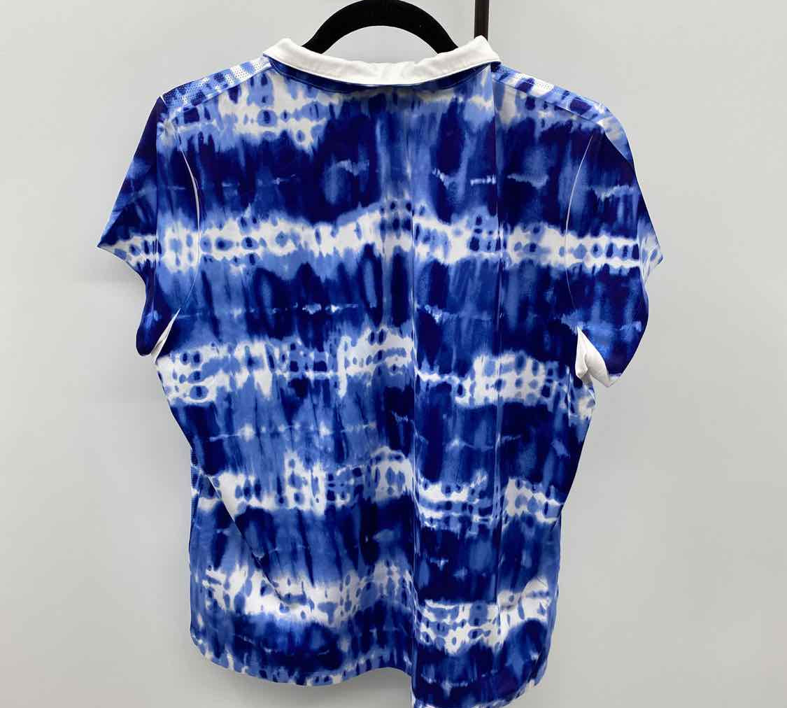 Chico's Women's Size L Blue Tie Dye Short Sleeve Shirt