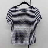 Karen Scott Women's Size M Navy Stripe Short Sleeve Shirt