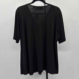 Susan Graver Women's Size L Black Beaded Short Sleeve Shirt