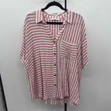 Jane & Dilancey Women's Size 1X Mauve Stripe Short Sleeve Shirt