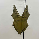 HiMiss Women's Size S Olive Solid Swimsuit - 1 Piece