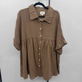 Andree Women's Size 3X Brown Textured Short Sleeve Shirt