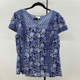 JJill Women's Size L Blue Floral Short Sleeve Shirt