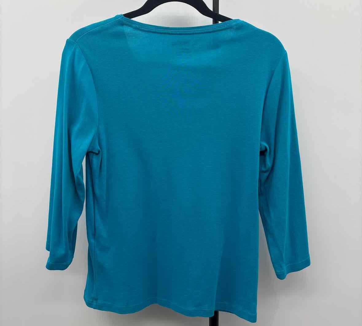 Chico's Women's Size M Turquoise Solid Long Sleeve Shirt