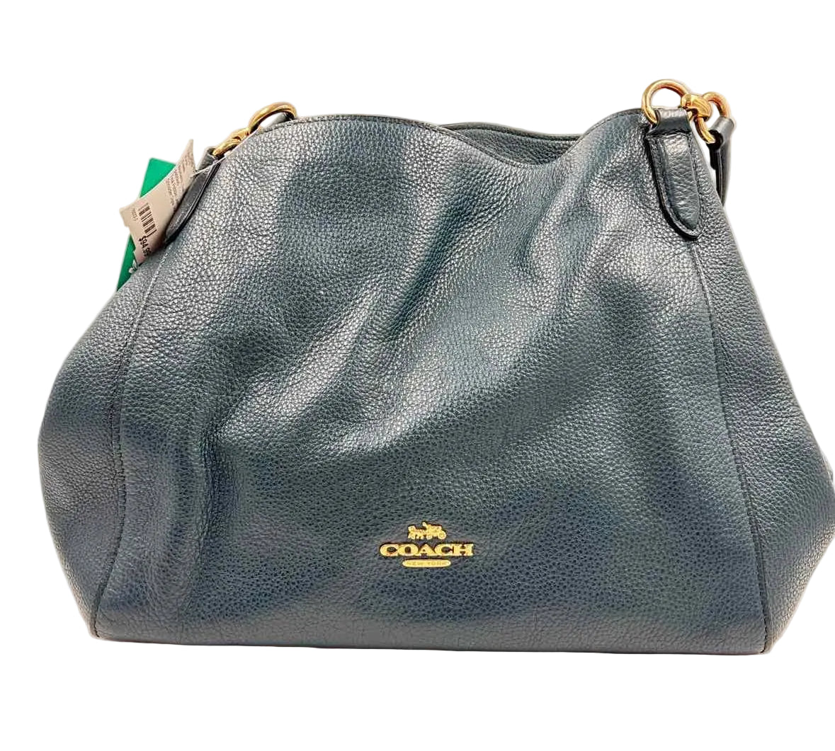 COACH Teal Pebble Leather HALLIE Shoulder Bag Purse