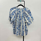 Workshop Women's Size M Blue Floral Short Sleeve Shirt