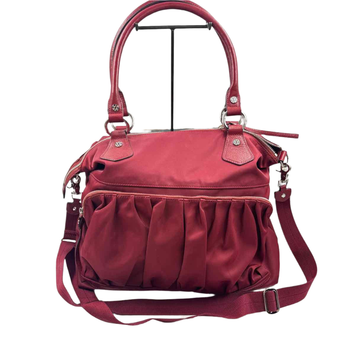 Back MZ Wallace Deep Red Nylon JANE BEDFORD Handled Travel Satchel w/Crossbody