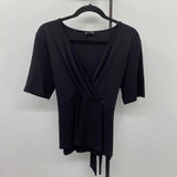 Ann Taylor Women's Size LP Black Solid Short Sleeve Shirt