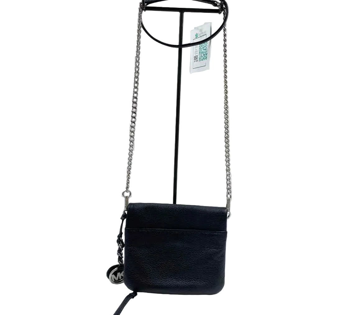 BAck MICHAEL KORS  Black Pebble Leather FoldOver Crossbody Purse w/Chain & Leather Strap