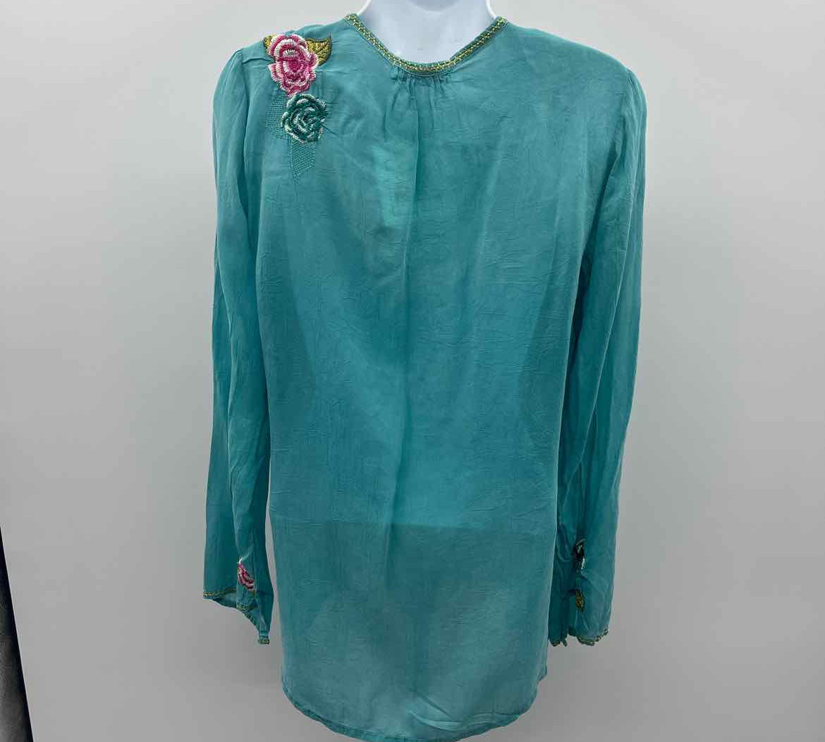 Johnny Was Women's Size S Aqua Floral Long Sleeve Shirt