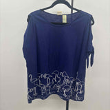 Caribbean Joe Women's Size XL Navy Flamingo Short Sleeve Shirt