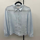 Laura Ashley Women's Size M Light Blue Textured Long Sleeve Shirt