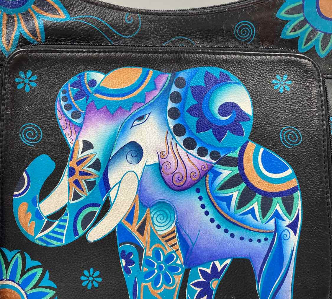 Anuschka Women's Black Luxe Elephants Purse