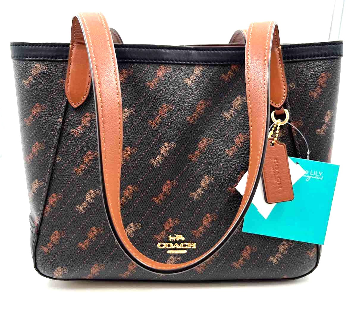 COACH Black & Brown HORSE & CARRIAGE TOTE 27 Handled Tote Bag Purse