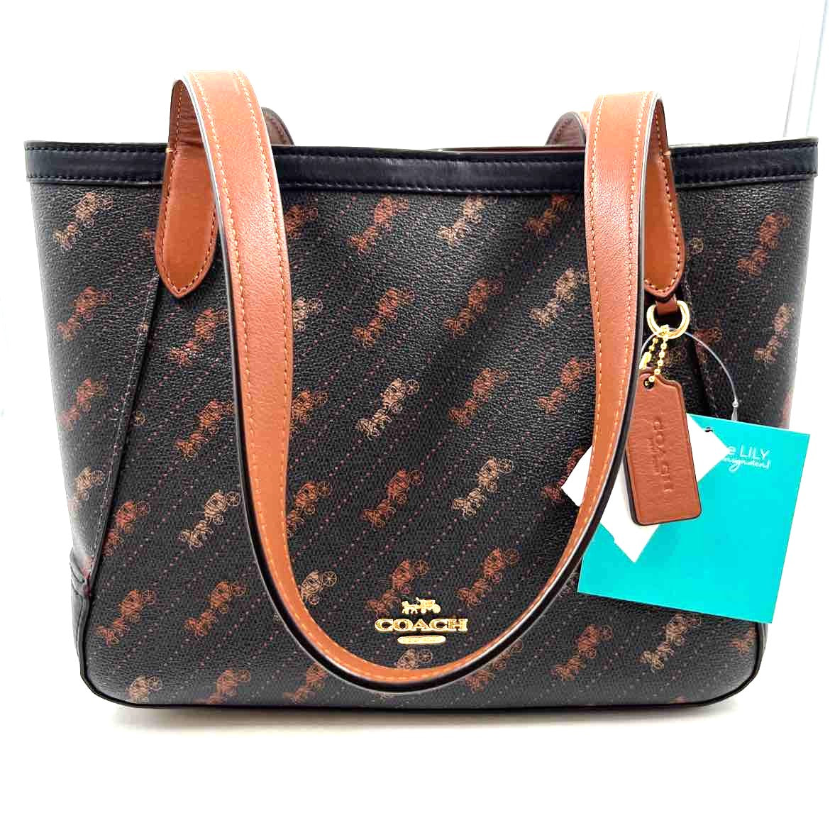 COACH Black & Brown HORSE & CARRIAGE TOTE 27 Handled Tote Bag Purse