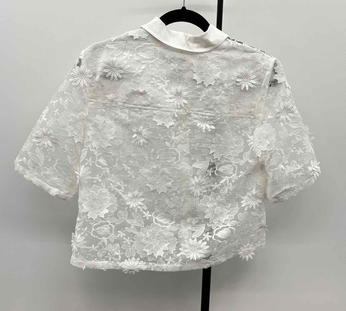 Chico's Women's Size S White Floral Short Sleeve Shirt