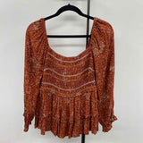 Hem & Thread Junior's Size M Rust Floral Long Sleeve Shirt