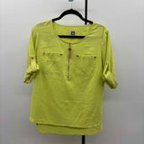 Anne Klein Women's Size L Yellow Solid Short Sleeve Shirt