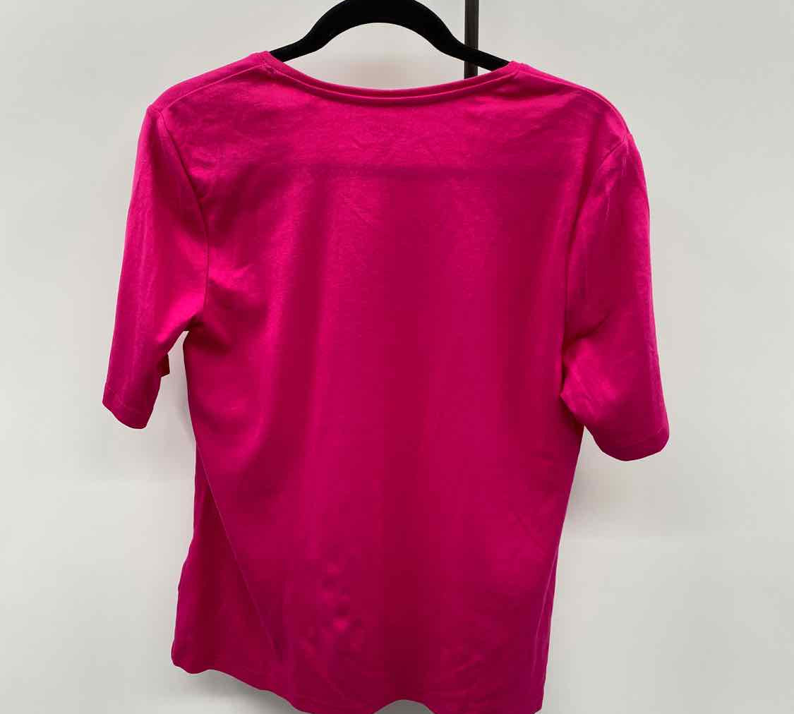 Chico's Women's Size L Fuschia Solid Short Sleeve Shirt