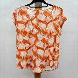 Rachel Zoe Women's Size L Orange Leaves Short Sleeve Shirt