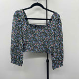 Lulus Women's Size M Black Floral Long Sleeve Shirt