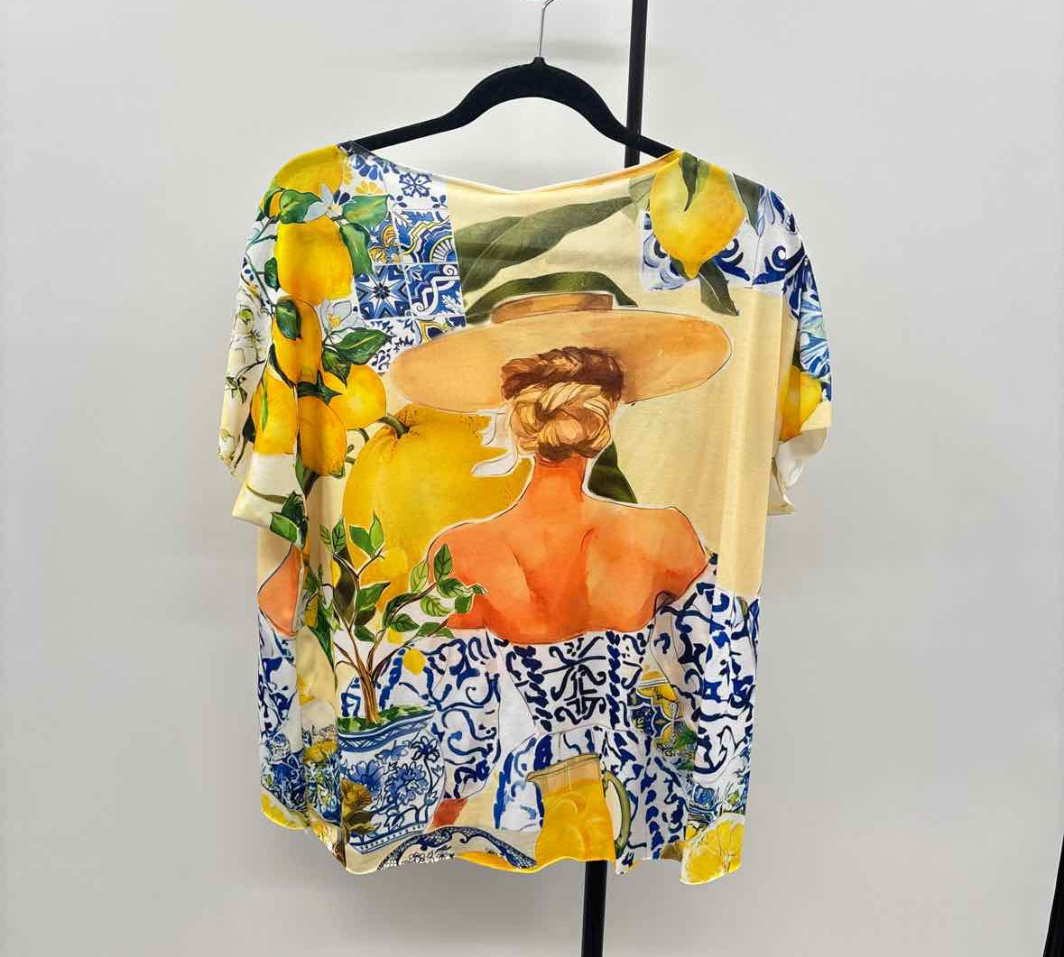 Yolly Women's Size M Yellow Multi-Pattern Short Sleeve Shirt