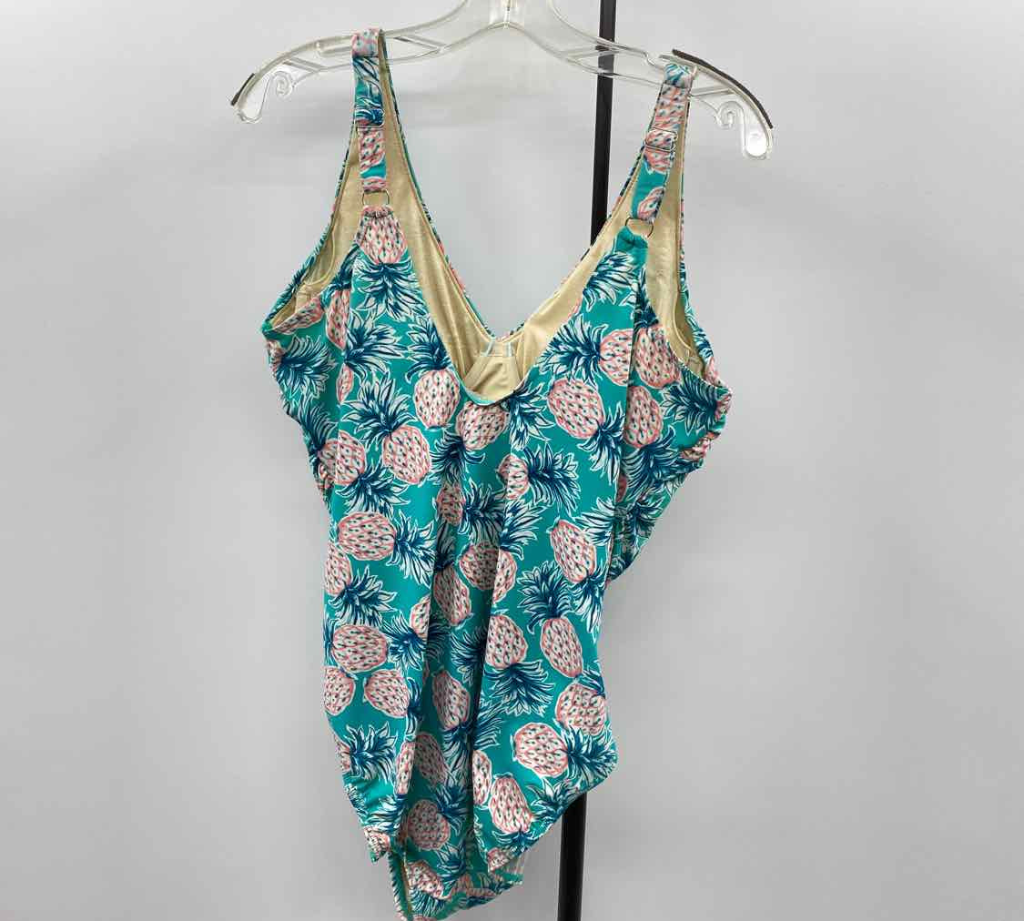 Talbots Women's Size 16 Aqua Pineapple Swimsuit - 1 Piece